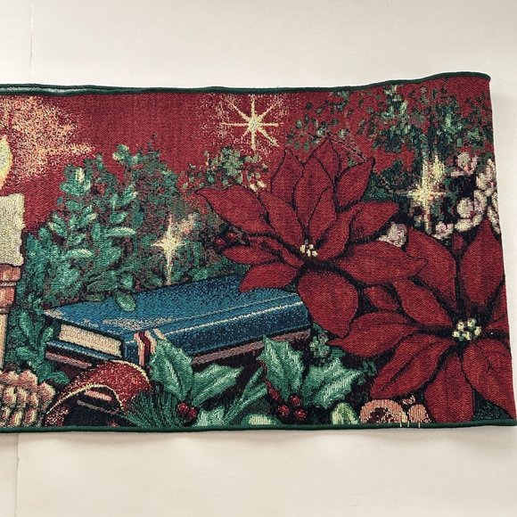 Manual Woodworkers and Weavers Woven Table Runner Poinsettia Candles 70x13 USA - Picture 6 of 10